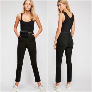 Free People Scarlet Black Jumpsuit Denim Jean Overalls size 8 Medium Boho Fall